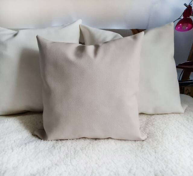 Off White Faux Leather Pillow Cover Scandinavian Modern Decor - 16x16'' - image 1