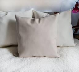 Off White Faux Leather Pillow Cover Scandinavian Modern Decor - 16x16''