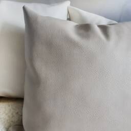 Off White Faux Leather Pillow Cover Scandinavian Modern Decor - 16x16'' - thumbnail 3