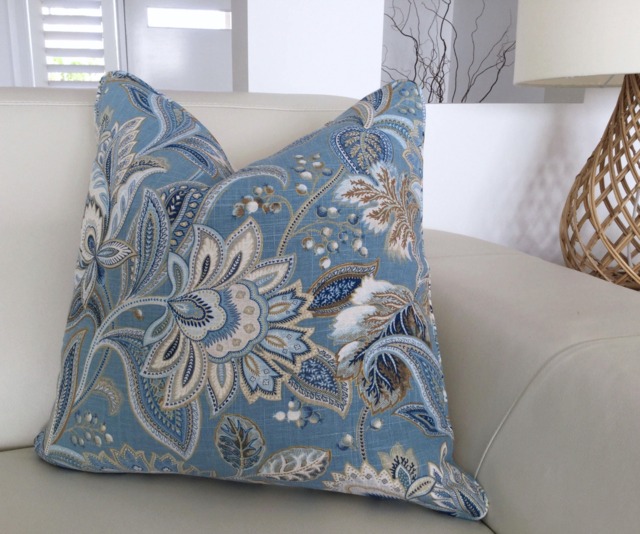 Hamptons Style Linen Cushion Cover Blue & White Floral Pillow - image 1