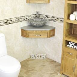 Bathroom Vanity Unit Oak Corner Wash Stand Grey Quartz & Stone Basin 501Wgqsbc - thumbnail 3