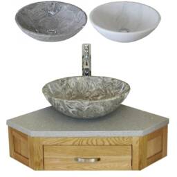 Bathroom Vanity Unit Oak Corner Wash Stand Grey Quartz & Stone Basin 501Wgqsbc - thumbnail 2