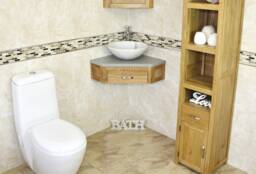 Bathroom Vanity Unit Oak Corner Wash Stand Grey Quartz & Stone Basin 501Wgqsbc - thumbnail 1