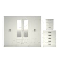 Bedroom Set, White Set, Wardrobe, Mirrored Chest Of Drawers & A Bedside Table. Ready Assembled - thumbnail 1