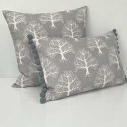 Dove Grey Tree Cushion Cover, Double-Sided Geometric Iliv Fabric - thumbnail 4