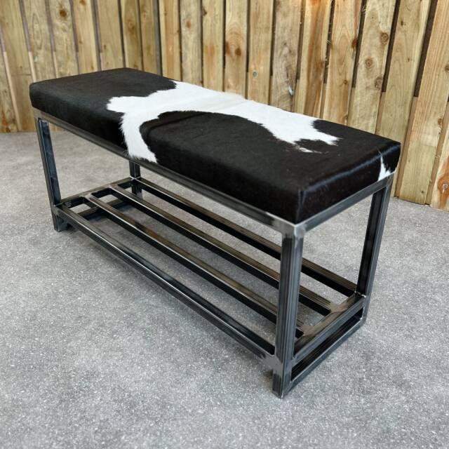 Cowhide Shoe Rack Bench/Entry Way Bench, Boot Rack, With Seating, Storage - image 1