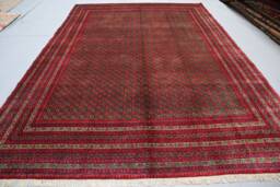 8x11 Ft Green Bukhara Rug Red Afghan Hand Knotted Veg Dyes Wool Oriental Rug, Large Tribal Home Decor, For Living Room, Bedroom - thumbnail 1