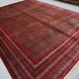 8x11 Ft Green Bukhara Rug Red Afghan Hand Knotted Veg Dyes Wool Oriental Rug, Large Tribal Home Decor, For Living Room, Bedroom - thumbnail 2