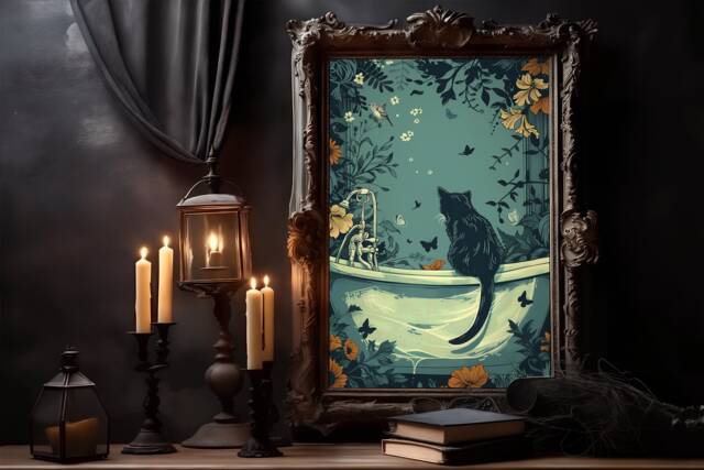 William Morris Cat Bathroom Poster Gothic Dark Academia Art - image 1