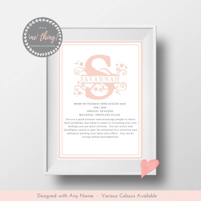 Personalised Name Meaning Art Certificate - Monogram Stars Digital Download, Baby, Boy Or Girl Birthday Gift Nursery Decor Wall Hanging - image 1