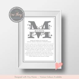 Personalised Name Meaning Art Certificate - Monogram Stars Digital Download, Baby, Boy Or Girl Birthday Gift Nursery Decor Wall Hanging - thumbnail 2
