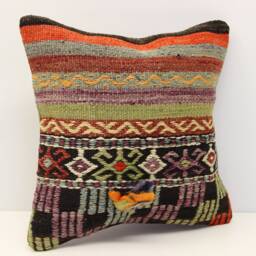 Vintage Kilim Pillow Cover 16x16, Boho Home Decor - thumbnail 2