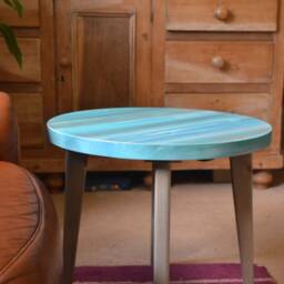 Round Coffee Sofa Side Table Sea Breeze Colour Scheme Coastal Cottage Grey Tapered Wood Legs/Us Customers Tariff Is Paid - thumbnail 2