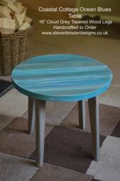Round Coffee Sofa Side Table Sea Breeze Colour Scheme Coastal Cottage Grey Tapered Wood Legs/Us Customers Tariff Is Paid - thumbnail 1