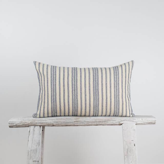 Rustic Blue Striped Lumbar Pillow Cover, Farmhouse Woven Cotton - image 1