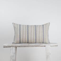 Rustic Blue Striped Lumbar Pillow Cover, Farmhouse Woven Cotton - thumbnail 1