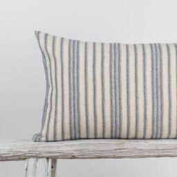 Rustic Blue Striped Lumbar Pillow Cover, Farmhouse Woven Cotton - thumbnail 2