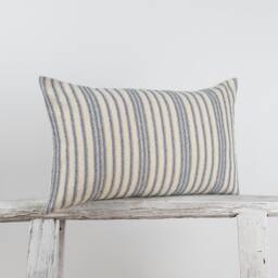 Rustic Blue Striped Lumbar Pillow Cover, Farmhouse Woven Cotton - thumbnail 3