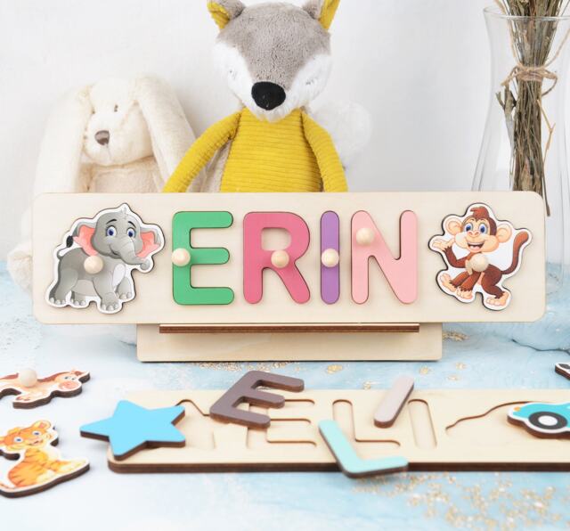Custom Name Puzzle With Pegs, Baby Shower Gift, Child Birthday Toy For Child, Personalized Nursery Decor - image 1