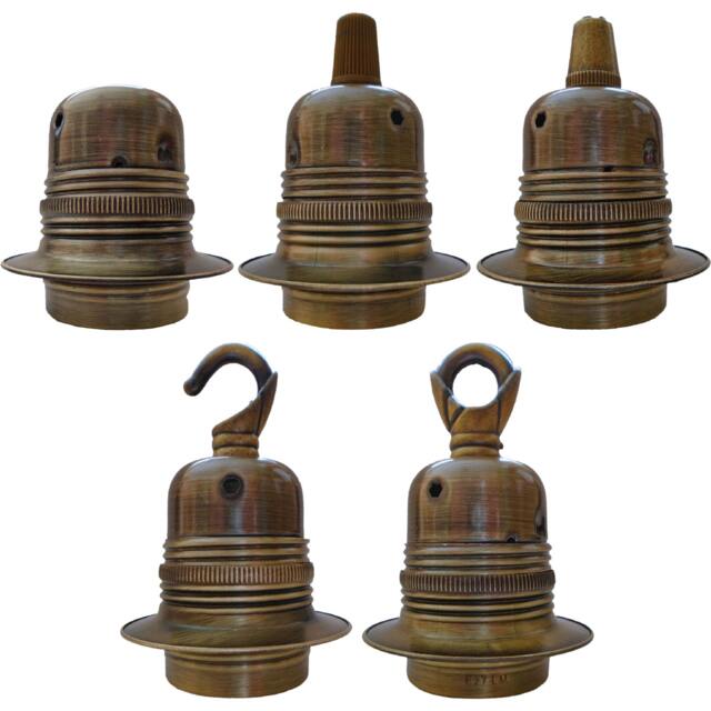 Metal & Ceramic E27 Earthed Lamp Bulb Holder in Antique Brass - Art Deco Inspired - image 1