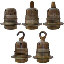 Metal & Ceramic E27 Earthed Lamp Bulb Holder in Antique Brass - Art Deco Inspired - thumbnail 1