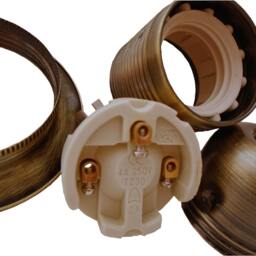 Metal & Ceramic E27 Earthed Lamp Bulb Holder in Antique Brass - Art Deco Inspired - thumbnail 2