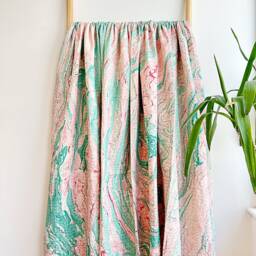 Kantha Stitch Pure Cotton Reversible Bed/Sofa Bedroom Throw King Size Handmade Marble Dohar Summer Pretty Pastel Green Wave Peach Hue - thumbnail 3