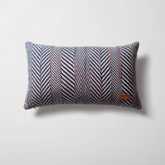 Navy Blue Linen Lumbar Pillow Cover Herringbone Stripe, 12x20 Accent - image 1