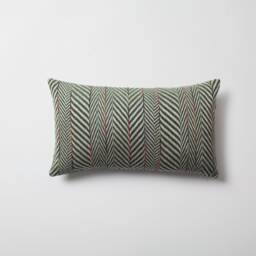 Navy Blue Linen Lumbar Pillow Cover Herringbone Stripe, 12x20 Accent - thumbnail 3