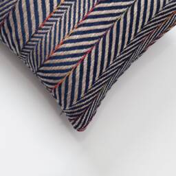 Navy Blue Linen Lumbar Pillow Cover Herringbone Stripe, 12x20 Accent - thumbnail 2