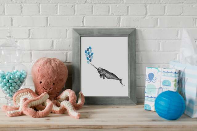 Narwhal Fingerprint Guestbook Art Under The Sea Baby Shower - image 1