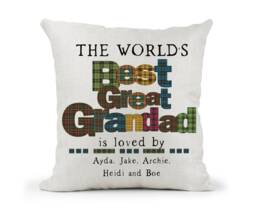 Personalised Grandad Cushion The World's Best Great Grandad Tartan Check Lettering Gingham, Father's Day, 60Th 70Th 80Th Birthday - thumbnail 1