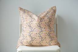 Block Print Pillow Cover Floral Batik, Boho Farmhouse Decor - 20x20 - thumbnail 1