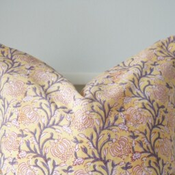 Block Print Pillow Cover Floral Batik, Boho Farmhouse Decor - 20x20 - thumbnail 2