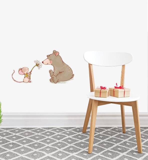 Bear With Mouse Wall Sticker Decal - Kids Stickers, Animals Childrens Decals, Art, Room, Girl, Boy
