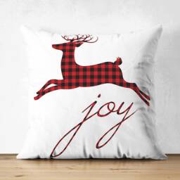 Suede Christmas Cushion Covers With Red & Black Colours - Plaid Pattern Xmas Reindeers & Tree Double Sided Printed Multi-Size Options - thumbnail 3