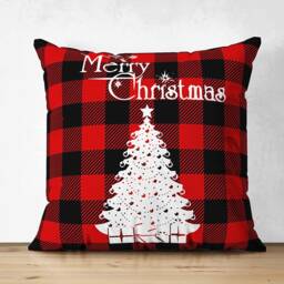 Suede Christmas Cushion Covers With Red & Black Colours - Plaid Pattern Xmas Reindeers & Tree Double Sided Printed Multi-Size Options - thumbnail 2