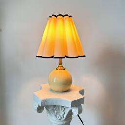 Handmade Beige Ceramic Table Lamp 110-250V, Black Trim Flower Ruffle Fabric Tall Pleated Shade Bedroom Kitchen Living Room Retro Decor - thumbnail 3