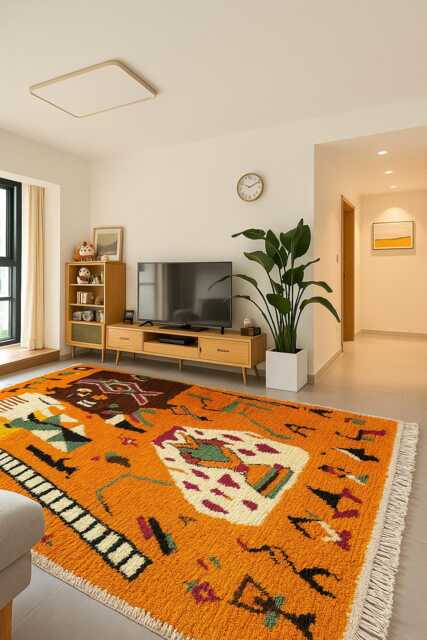 Handcrafted Orange Moroccan Rug - Wool Berber Tribal - image 1