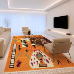 Handcrafted Orange Moroccan Rug - Wool Berber Tribal - thumbnail 2