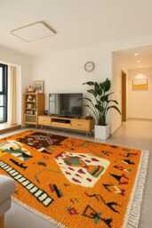 Handcrafted Orange Moroccan Rug - Wool Berber Tribal - thumbnail 1