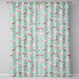 Cute Strawberry Bunny Cake Dessert Mint Background Seamless Pattern Readymade Eyelet Ring Top Thermal 100% Blackout Curtains - thumbnail 2