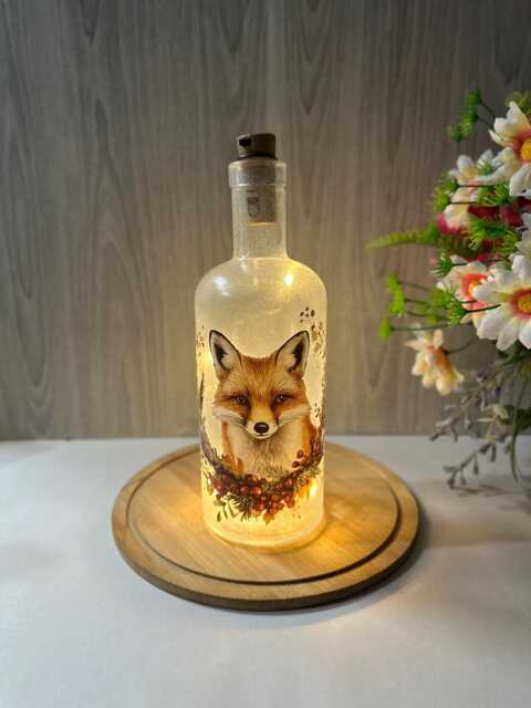 Fox Bottle Lamp, Led Lighted Bottle, Home Decor - image 1
