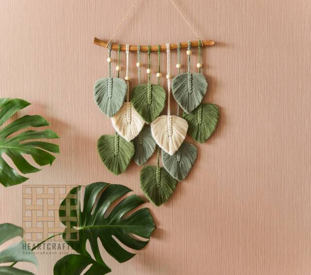 Macrame Leaf Wall Hanging, Safari Nursery Decor, Green Art, Boho Home Decor, New Gifts, Farmhouse Decor L02 - image 1