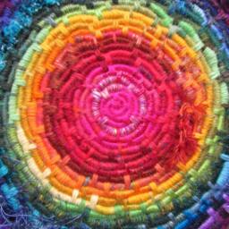 Bright Textured Rainbow Disc Coiled Jute Fiber Wall Hanging - Made With A Wide Variety Of Different Yarns - thumbnail 3