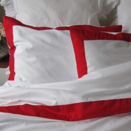White Bedding Pillow Cases With Red Border On Top - Modern Nautical Queen Bedding Set - thumbnail 2
