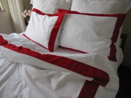 White Bedding Pillow Cases With Red Border On Top - Modern Nautical Queen Bedding Set - thumbnail 1