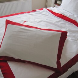 White Bedding Pillow Cases With Red Border On Top - Modern Nautical Queen Bedding Set - thumbnail 3