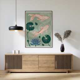 Koi Fish Poster, Water Lily Pond Print, Japanese Wall Art - thumbnail 3