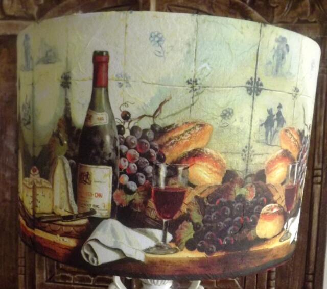 Oil Painting Lampshade , Still Life , Fruit, Wine , Bread , Kitchen By Fatta Da Mamma Free Gift - image 1